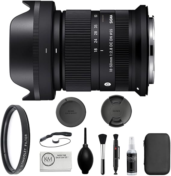 Sigma 18-50mm f/2.8 DC DN Contemporary Lens | Canon RF (APS-C) Mount Bundled with UV Filter + Photo Starter Kit + Cleaning Cloth (4 Items)