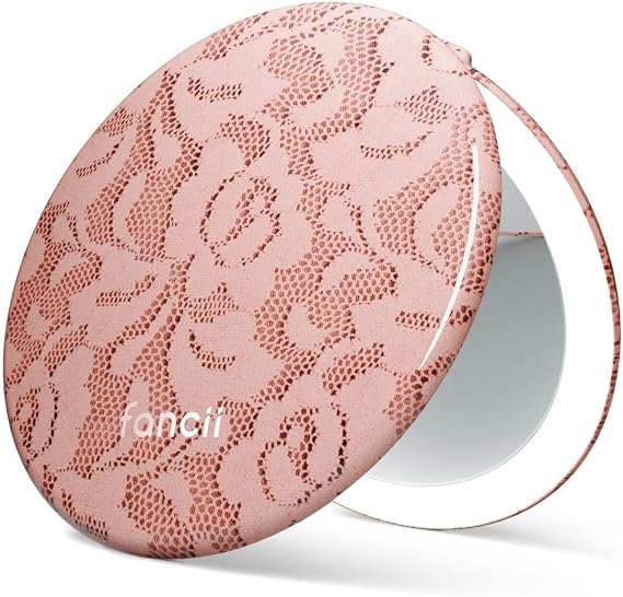 Fancii Taylor LED Lighted Travel Makeup Mirror, Rechargeable, 10x /1x Magnifying, Tru-Glow Lighting System, XL Large 5 Wide | Compact Mirror for Purses (Mocha Lace)