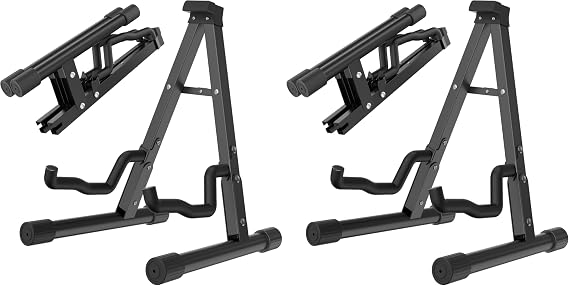 GLEAM Guitar Stand - Electric, Acoustic and Bass, Banjo Stand, A-Frame Metal Folding Guitar Rack with Non-Slip Rubber Sleeves and Foam Arms Black (Pack of 2)