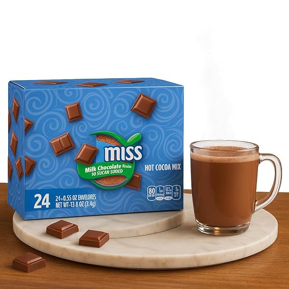 Hot Cocoa Mix Packets, No Sugar Added 24 Count (0.55 oz Each), Creamy Milk Chocolate Flavor, Sugar Free Instant Hot Chocolate, Low Calorie Drink Mix for Home, Office & Holidays