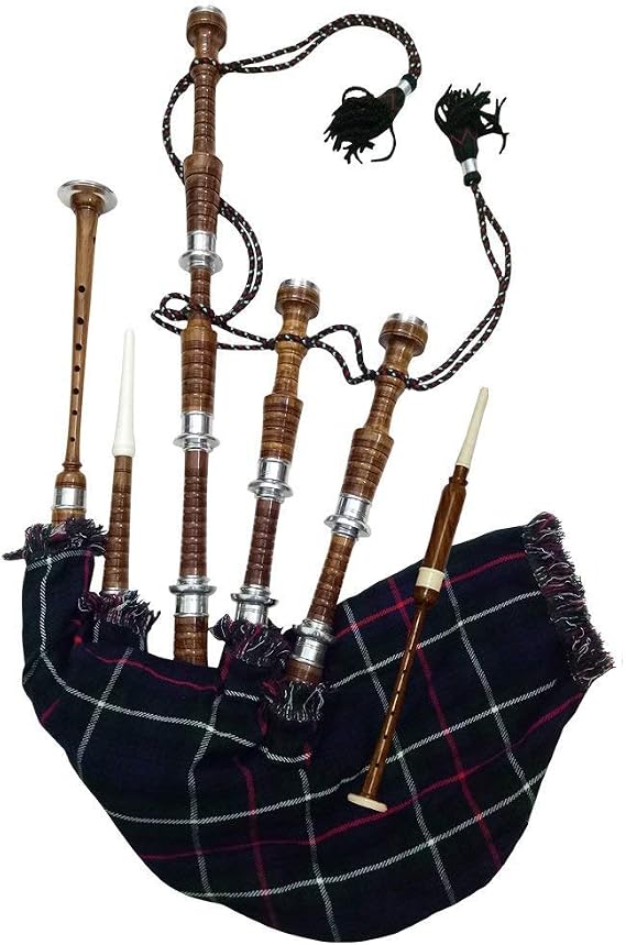 Scottish Full size Rosewood Bagpipe Mackenzie Silver Plain Mounts Natural Color Scottish Highland Bagpipes with accessories(USA)