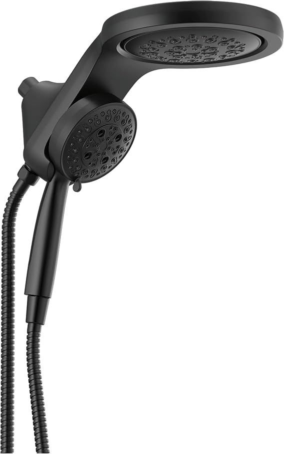 Delta 5-Setting HydroRain 2-in-1 Dual Shower Head with H2Okinetic Spray, Matte Black Shower Head with Handheld Spray, 2.5 GPM Flow Rate, Matte Black 58680-BL25