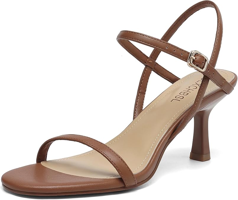 Kitten Heels for Women, Round Open Toe Strappy Low Heeled Sandals