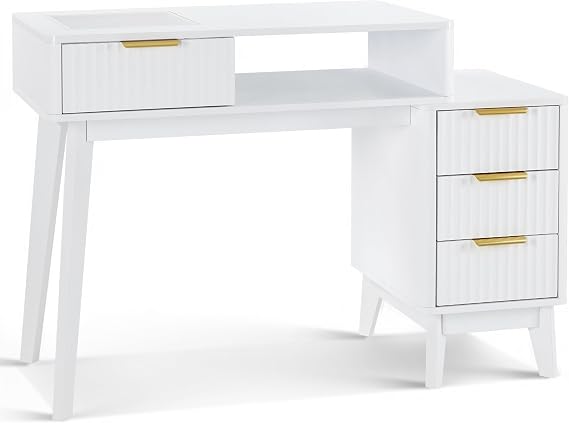 BarberPub Manicure Table Glass Display Nail Desk for Nail Tech 2899, White