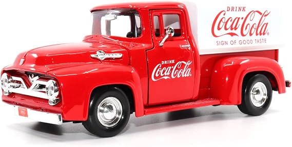 Motor city classics Coca-Cola Diecast Collectible | 1955 Ford F-100 with Tarpaulin | 1:24 Diecast Scale Model 424050 | Officially Licensed Coca-Cola Diecast