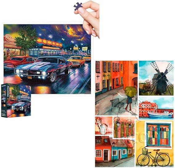 PieceRelax and Pintoo Two Plastic Jigsaw Puzzles Bundle - 2000 Pieces Bigelow Illustrations - Rain on The Boulevard and 300 Piece - [H3443+H1688]