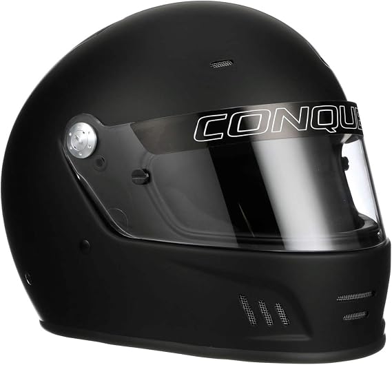 Conquer Snell SA2025 Approved Full Face Auto Racing Race Car Helmet - Adult | Men | Women | Youth - ( Black / White / Silver )