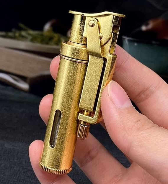Vintage Trench Lighter Creative Transparent Oil Tank Retro Mechanical Grinding Wheel Kerosene Lighter Cool Fancy Novelty Lighter Birthday Gifts for Husband Boyfriend Father (Golden)