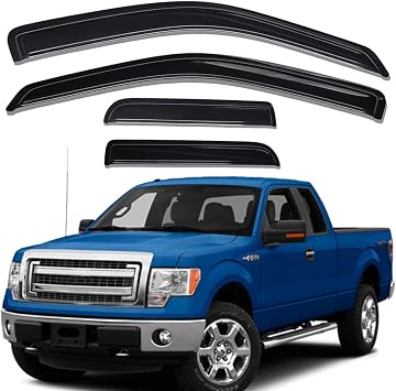 Lightronic Extra Durable Outside-Mount Auto Vent Window Visor, Fits 2004-2014 Ford F-150 SuperCab (EXCLUDES 2004 F-150 Heritage), UV Protection Rain Guard, Original Wind Deflector, Dark Smoke, 4-Pcs