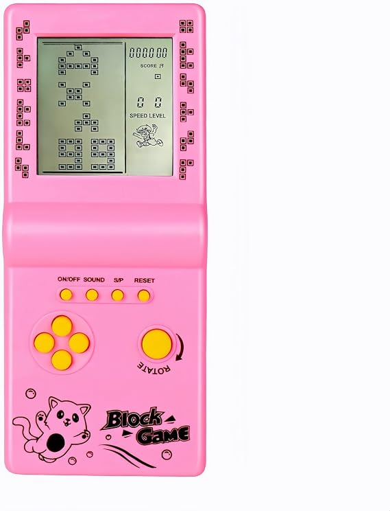 3.5-inch Large Screen Brick Game Console - Building Block Racing/Tank Game - 26 Classic Nostalgic Puzzles (Pink)
