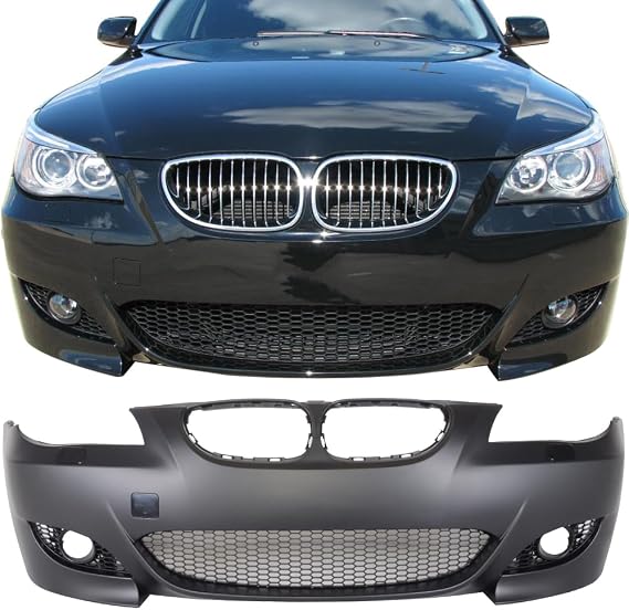 Front Bumper Conversion Compatible With 2004-2010 BMW E60 E61 SEDAN AND WAGONS, M5 Style PP Black Bumper Cover Conversion Bodykit by IKON MOTORSPORTS, 2005 2006 2007 2008 2009