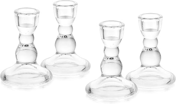 Glasseam Clear Glass Candle Stick Holder: 4Pcs Small Candlestick Holders