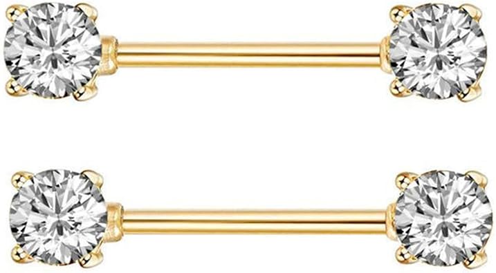14G Stainless Steel Nipple Rings CZ Paw Balls Straight Barbell Bars Tongue Ring 16mm(5/8Inch) Body Piercing Jewelry