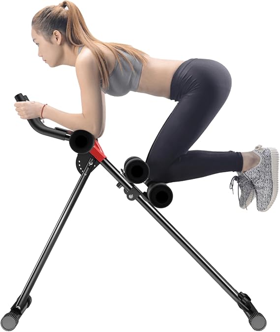 Ab Machine Abdominal Workout Trainer, Adjustable Ab Trainer Machine with Dual Track Frame, Foldable Ab Cruncher Equipment, Core Strength Training Machine for Women and Men, Home Gym