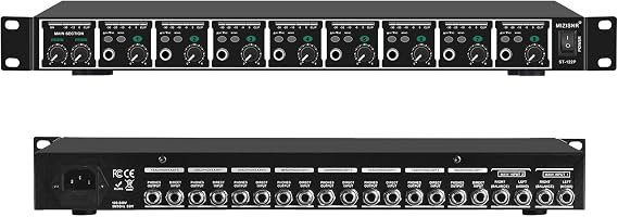Headphone Amp, 8-Channel Rackmount Headphone Mixing Distribution Amplifier with Stereo/Mono Modes, 16 Headphone Outputs, LED Meters for Studio & Live Sound Monitoring