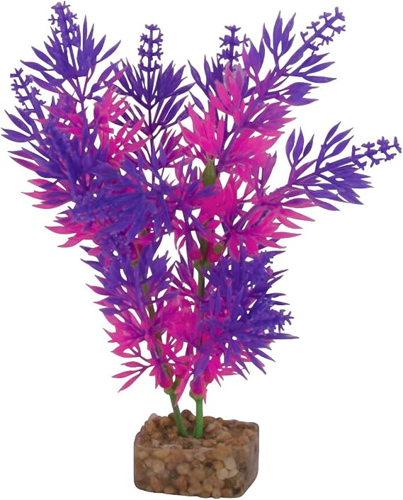 GloFish Plant Aquarium Decor, Purple and Pink Medium, Fluorescent Under Blue LED Light