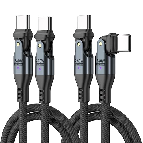 240W USB C to USB C Cable 6ft(2 Pack), USBC to USBC Dual Head 180° Rotation/C to C Cable/High Speed USB C Cable/USB C Fast Charging Cabl e