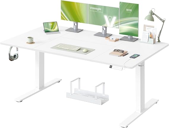 VASAGLE Electric Standing Desk, USB C Port, Cable Tray, Matte White