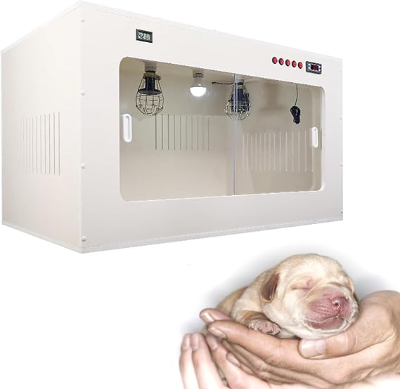 Puppy Incubator, Multifunctional Pet Brooder Box with Heating Lamp/adjustable Temperature, Suitable for Veterinary Clinics (80X60X60cm)