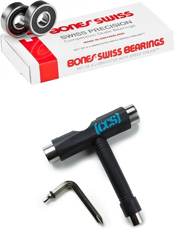 Bones Swiss Original Skateboard Bearings 8mm W/CCS Skateboard Tool