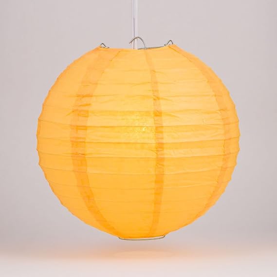 Luna Bazaar Decorative Paper Lantern - (Single, 16-Inch, Light Orange, Parallel Ribbing) Round Paper Lantern - Ideal Wedding and Party Decor or Home Accent, Lighting Optional