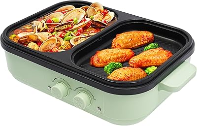 1300W & Nonstick Dual Zone Electric Hot Pot & Tabletop Grill for 6 People, Multi-Cooker for Hot Pot, BBQ, Korean BBQ, Shabu Shabu, Family Dinner & Party, 110V 1300wgreen