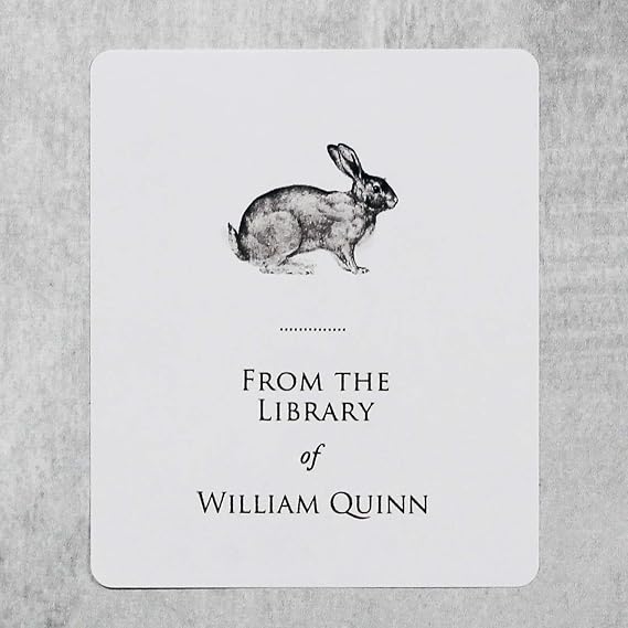 Personalized Classic Bookplate with Rabbit Illustration. Set of 10. 3" H x 2 1/2" W