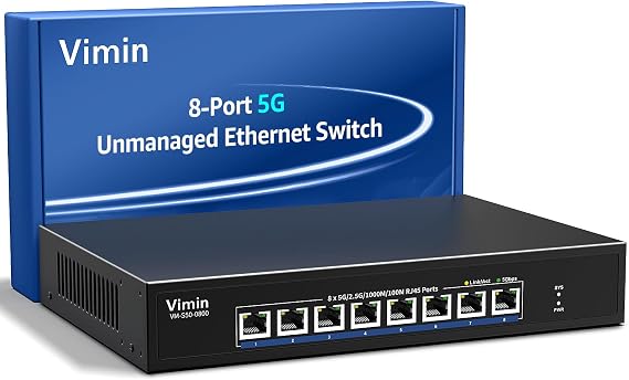8 Port 5G Ethernet Switch, 5Gbe-RJ45 Port Network Switch Unmanaged Support 100M/1000M/2.5G/5G, 5G Base-T Ports Switch Auto-Negotiation, Plug & Play, 80Gbps Switching Capacity, Desktop/Rack Mount