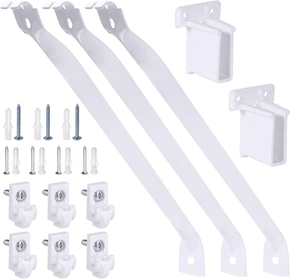12 Inch Wire Shelf Brackets Set, 3 Pack Metal Shelf Supports + 6 Shelf Clips & 2 End Brackets, Wire Shelving Accessories for Wardrobe and Wall Bracket Installation
