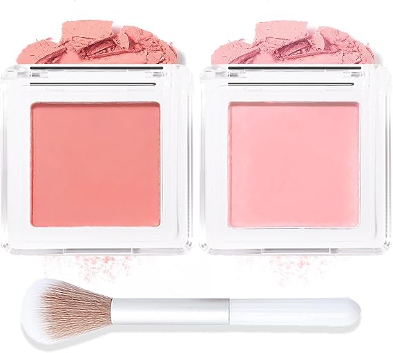 Blushers for Cheeks Make Up, 2PCS Pink Blush Palette Set, Matte Powder Blush Natural Peach Highly Pigmented Long-Lasting Brighten Blendable Blusher Palette for Women
