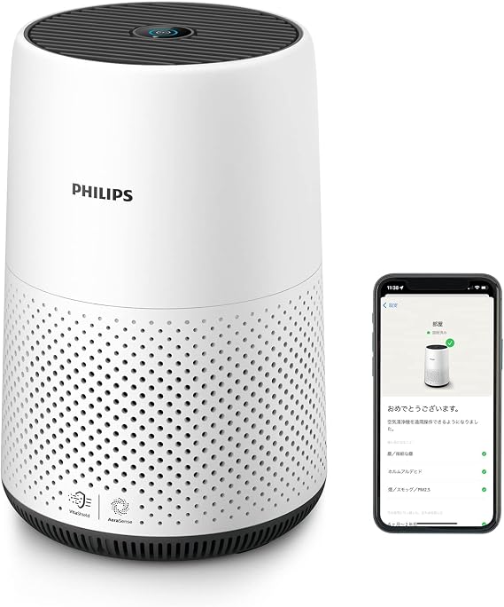 Philips AC0850 Tabletop Air Purifier, Small, HEPA Filter, Compatible with 30 tatami mats, Compact, Sterilization, Dust Collection, Automatic Operation, Dust, Viruses, Pollen 800i Series Japan
