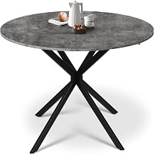 Folding Dining Table, 100cm Round Concrete Effect Drop Leaf Table with Metal Legs for Dining Room, Kitchen, Small Space, Apartment