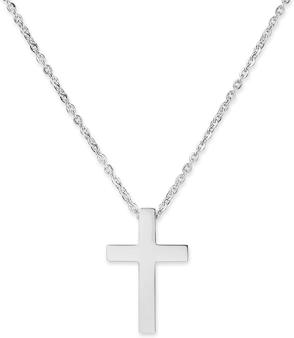 Trendhim Necklace Men's Silver | Classic Cross & Chain Necklace for Men | Silver Cross Pendant 3 cm Stainless Steel | Lobster Clasp | 55 cm Chain | Stylish Everyday Jewellery