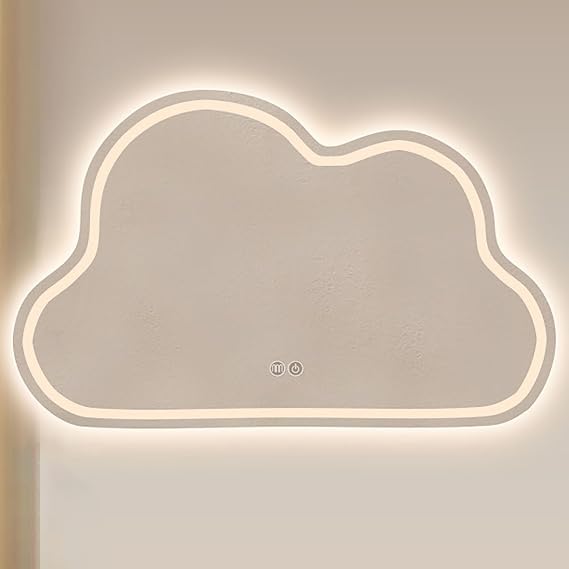 LED Vanity Mirror Asymmetrical Wall Mirror Cloud Shape with Dual Touch Switch Anti-Fog with Backlit 3 Color Modes Dimmable Strip Light(Anti-Fog,50x70cm)