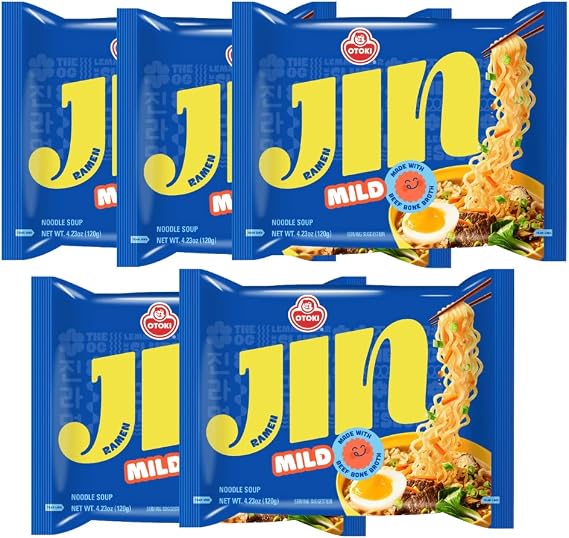 Jin Ramen MILD SPICY Korean Instant Ramyun Noodles 120g (Pack of 5)