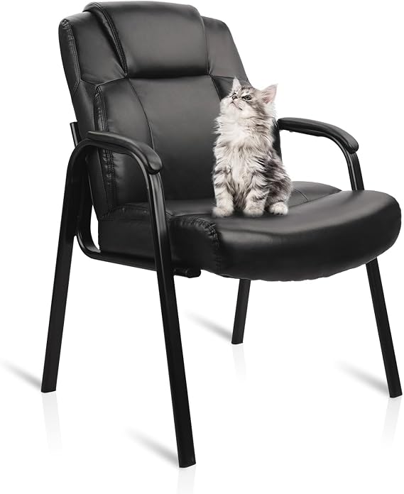 CLATINA Big & Tall 500 LBS Guest Chair, Leather Reception Chairs with Padded Arm Rest, Desk Chair No Wheels for Waiting Room Conference Lobby Computer Living Room School, Black