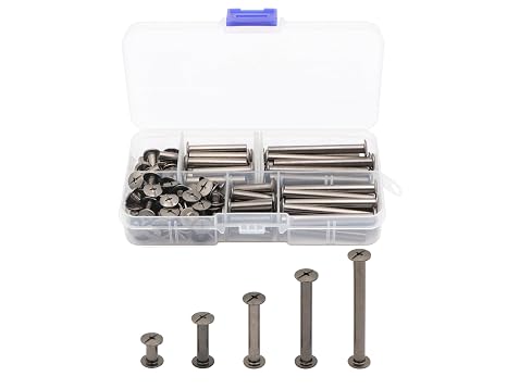 LBY 100pcs Phillips Chicago Screws, M5 x 10/20/30/40/50mm Binding Screw Posts, Book Screws, Binding Barrels and Screws Assortment Kit for Leather Saddles, Purses, Belt Repair, Nickel-Plated (Black)