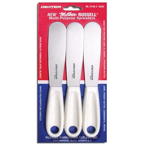 Dexter Russell S170L-3 Basics 18293 Mother Russell Spreaders, 8" Overall Length with 4-1/2" Stainless Steel Blade and Durable Polypropylene Handle, Condiment and Butter Spreaders, Set of 3