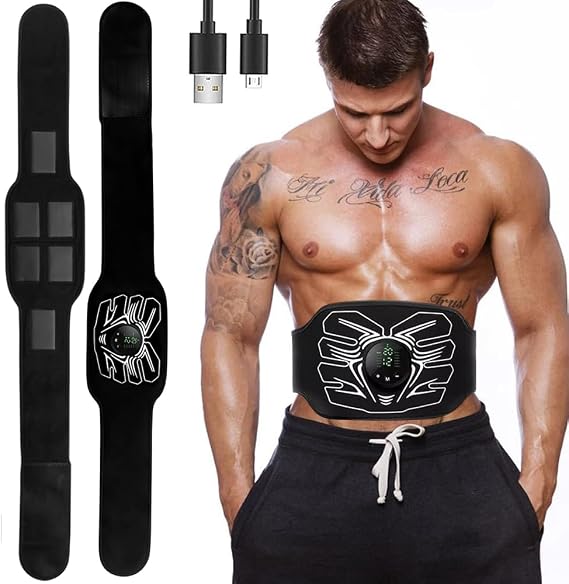 Abs Stimulator, Portable EMS Abdominal Muscle Toner for Home and Office Fitness, Strength Training - Black