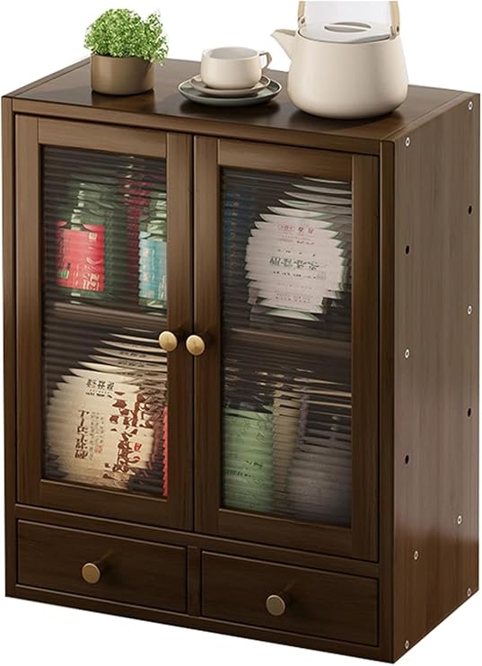 Bamboo Sideboard With Storage Kitchen Display Cabinet,with 2 Doors And 2 Drawers,Counter Top Locker,for Bathroom,Office Organization Box For Kitchen(Size:Dark brown,Color:Style B)
