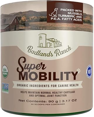 Badlands Ranch by Katherine Heigl- Super Mobility Canine Supplement Organic Ingredients Helps Maintain Healthy Cartilage, Optimal Joint Function 90 Grams, 30 Scoops