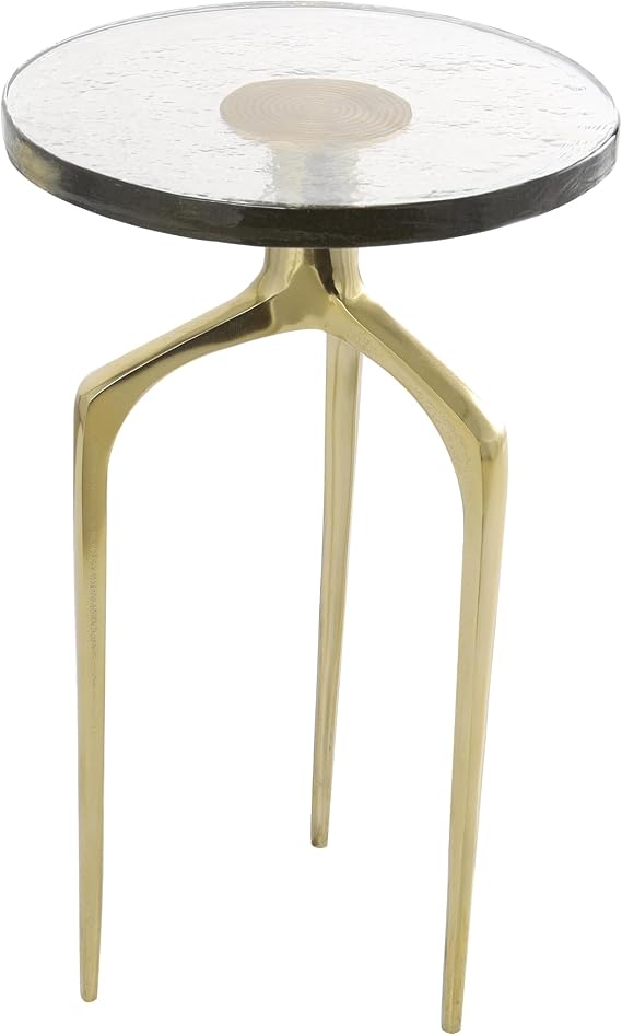 Deco 79 Aluminum Metal Accent Table, Table 13" x 13" x 22", Gold | Side End Small Tripod End Table With Textured Glass Tabletop Table