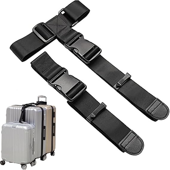 Suitcase Straps,2 pcs Luggage Connector Straps Add a Bag Suitcase Strap Belt Adjustable for Travel Adjustable Baggage Attachment Accessories for Connecting Luggage Together Black T-type Normal