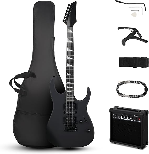 Ktaxon 39" Electric Guitar with 20Watt Amp for Beginners, Matte Black