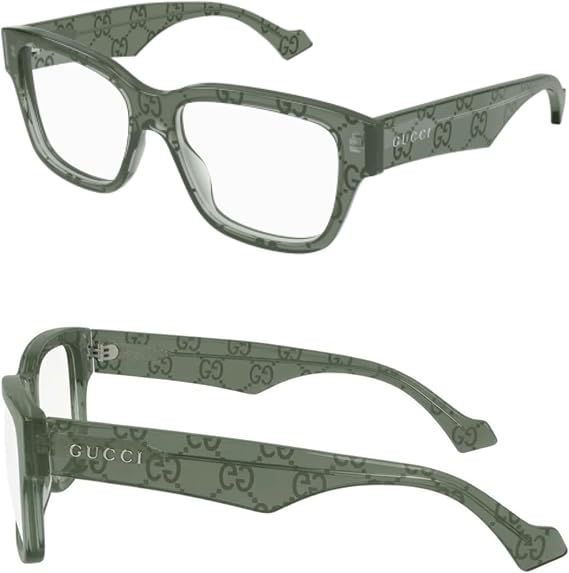 Gucci GG1428O Squared Shape Lettering Logo Monogram Lasered GG Pattern Eyeglasses with Luxury Eyewear Kit