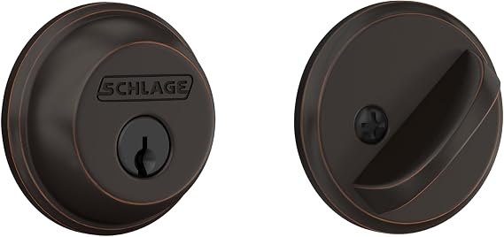 Schlage Single Cylinder Front Door Deadbolt, Aged Bronze