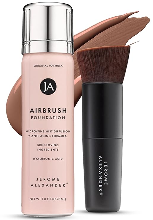 Jerome Alexander Magic Minerals Airbrush Foundation 2pc Set - Bright Medium | Includes Kabuki brush, fine mist spray application, buildable coverage for mature skin, anti-aging for radiant skin