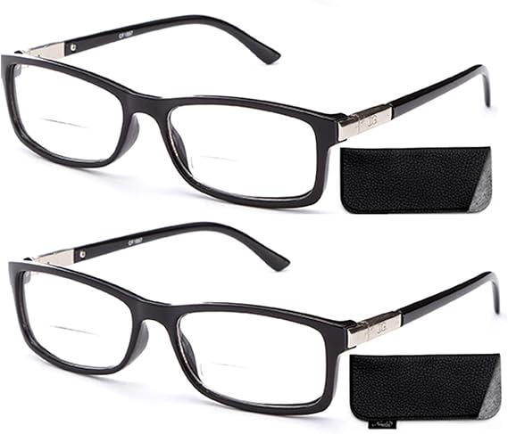 Newbee Fashion 2 Packs Bifocal Reading Glasses Spring Hinge Study Frame Bifocal Reader Unisex
