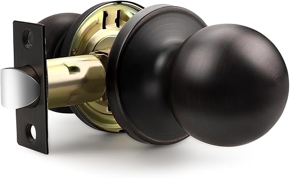 1 Pack Door Knobs Interior, Antique Door Knobs Without Key, Closet Door Handle with Durable Oil Rubbed Bronze Finish, Passage Function, Round Ball Design for Hallway and Laundry Room