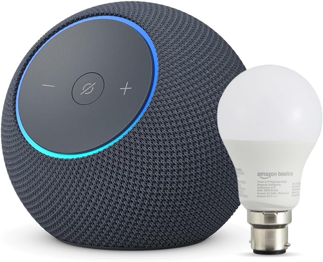 Amazon Echo Dot Max (newest gen) | Graphite + Amazon Basics Smart Bulb (B22), Works with Alexa - Smart Home Starter Kit